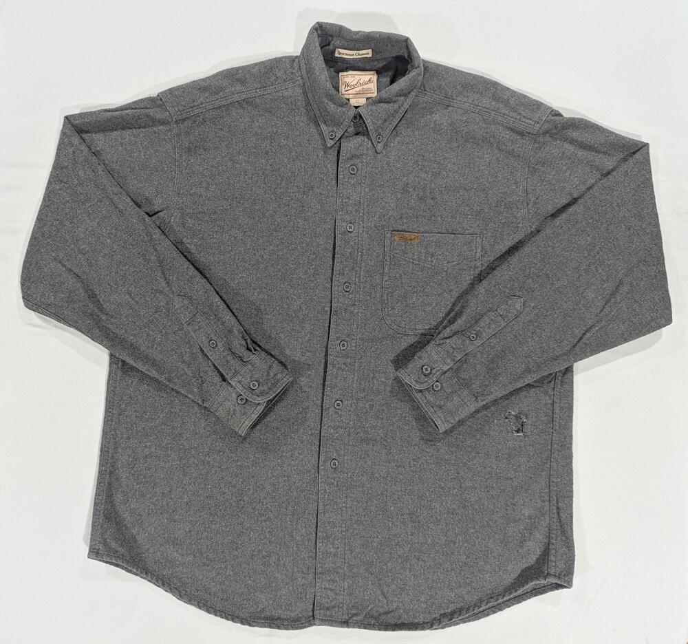 Woolrich Shirt Mens XL Gray Long Sleeve Chamois Flannel Button Up Workwear